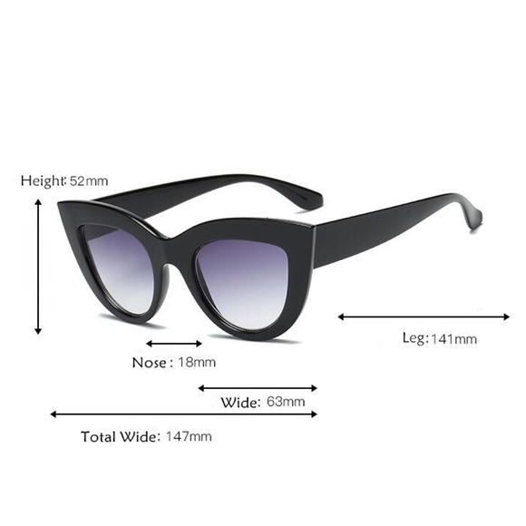 Oversized Vintage Black Cat Eye Tinted Sunglasses - Picture 3 of 6